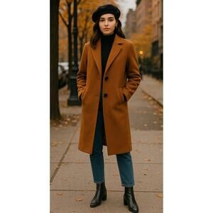 Greylin Quiet Luxury Brushed Oversized Button Long OverCoat XS Brown Minimalist